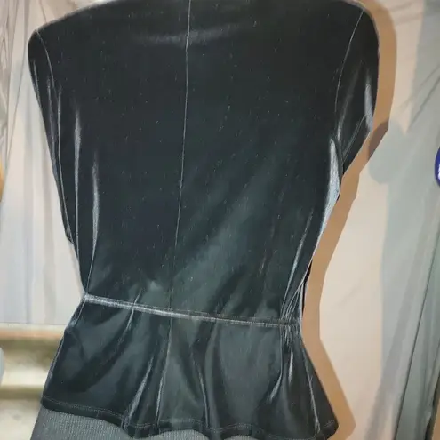 Chetta B Black Velvet Blouse Jacket Top NYC Real Mink Fur Cuff Crossover