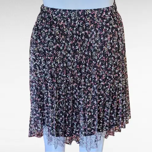 Elle Black Friendship Floral Pleated Lace zmini Skirt Size Large