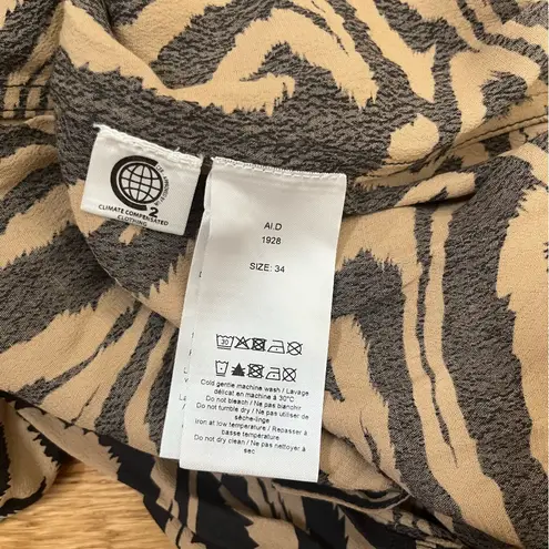 Ganni Tiger Print Wrap Long-Sleeve Maxi Dress Size EU 34 Black & Brown