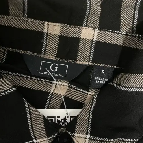 G by Giuliana Plaid Tunic Top – Black and Beige Longline Shirt, Size Small