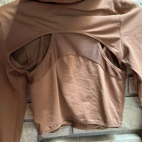 WAYDAMIN Sport 3 in 1 Set zip Up crop hoodie and leggings chocolate brown small