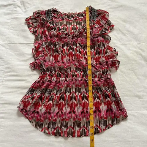 Y2K Pink and brown shimmer ruffled top with beaded details