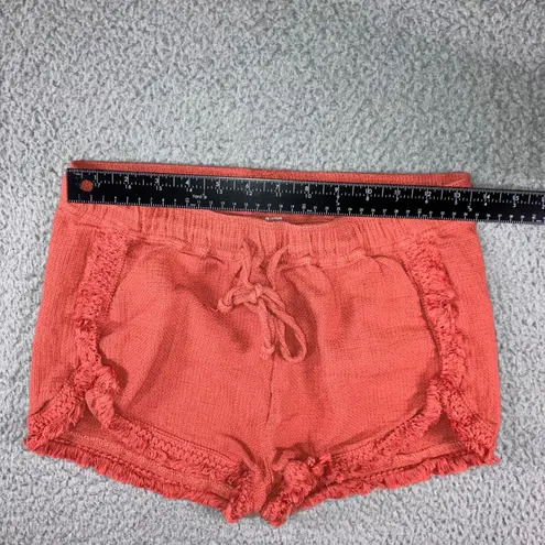 ban.jara Shorts Women Medium Fringe Trim Drawstring Waist Boho Beach Festival Orange