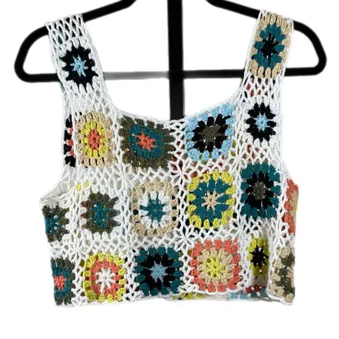 Indie Retro Tank Crochet Crop Top Boho Y2K Festival Knit Medium Large Pastel White Size undefined