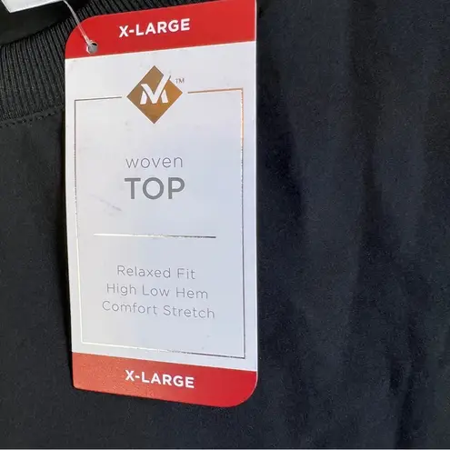 Members Mark Size XL Woven Black Top w/Crewneck Short Sleeve 3” Side Slit