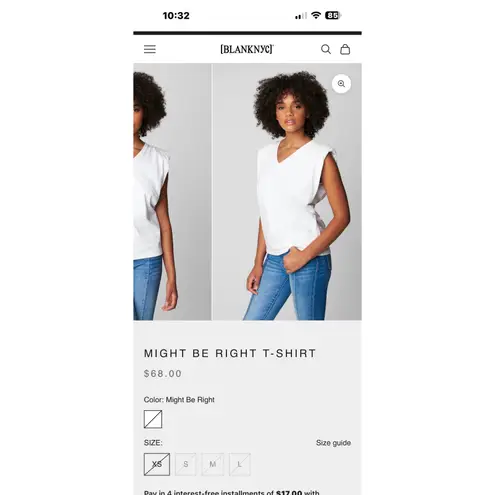 BLANKNYC Shirt Women Medium White Cotton Might Be Right Shoulder Pad Tee NWT