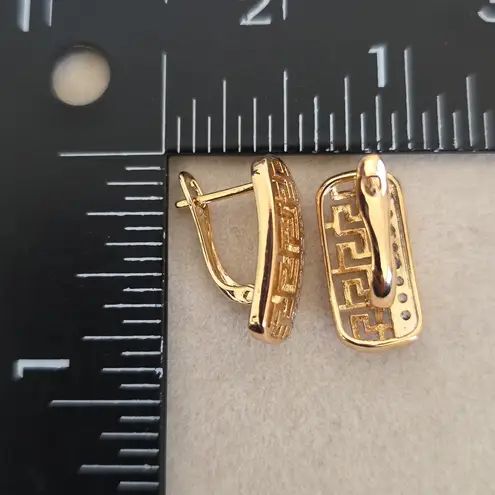 Boutique Gold Filled Greek Key Huggie Earrings