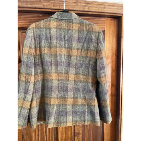Lauren Ralph Lauren 100% Wool Hunter Green Plaid Equestrian Style Jacket Size 12