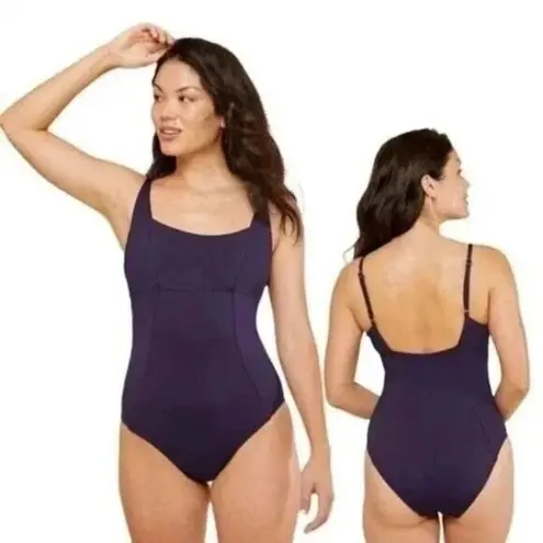 ANDIE NWT Havana Empire Waist One Piece Swimsuit Removable Cups L Navy Blue