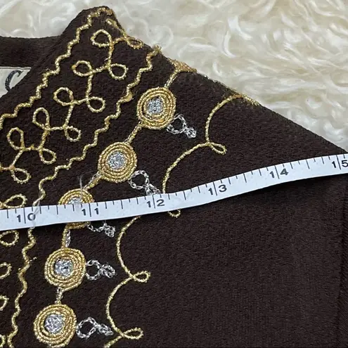 60’s/ 70’s Brown and Gold Tunic and Pants Suit Ornate Gold Trim S/M Size M