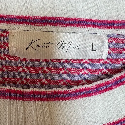 Knit Mix Pink Zigzag Knit Short Sleeve Sweater Retro Mod Preppy Top L Purple Size L