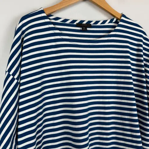 J.Crew Shift Dress Women's 2XL Blue White Striped Knit 3/4 Sleeve Preppy Casual Size XXL