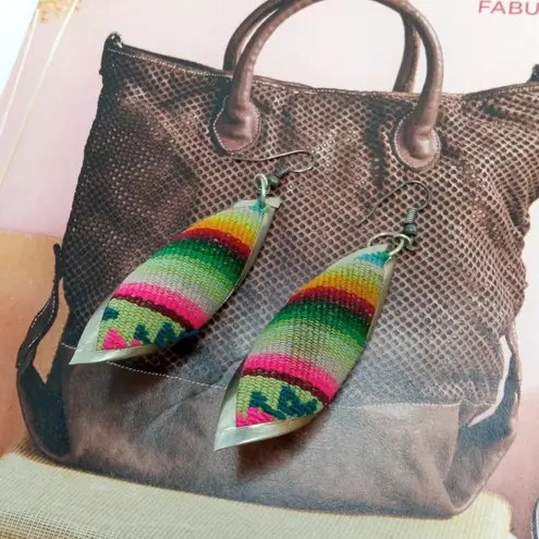 Western Cowgirl Wool & Alpaca Silver Set Earrings Boho Aztec Pattern Handmade