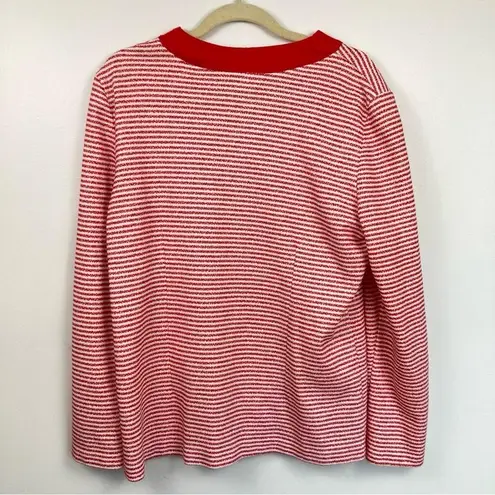 Vintage Womens L Red & White Striped Varsity Cardigan Preppy Nautical Coastal Size L
