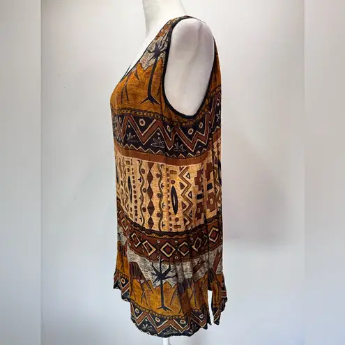Vintage 80s Tribal Boho Tank Tunic Bila Slit Sides Southwestern Hippie Medium Brown