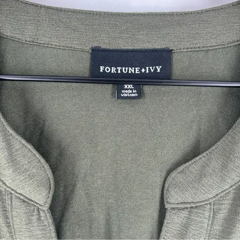 Fortune + Ivy Green Stretch Jersey Knit Button Tie Front 3/4 Sleeve Top Size XXL