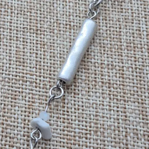 Simply Vera Wang Sliver Tone Glass Bead Natural Stone Tassel Pendant Necklace Silver