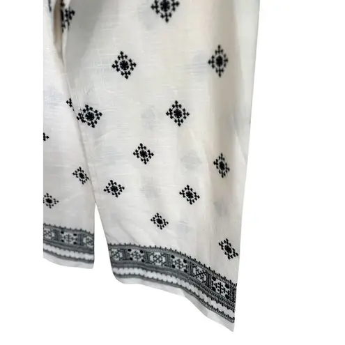 Elie Tahari Women’s Linen Blend Embroidered Wide Leg Cropped Pants Boho Cream 6