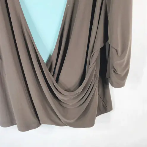 Maggie Barnes Plus Size 3X Top 26W 28W Blouse Brown Blue Draped Layered 385
