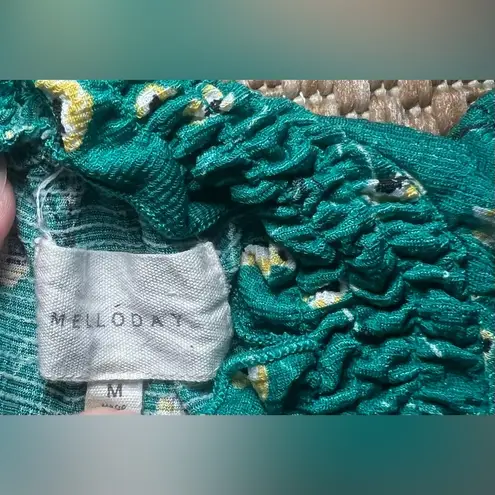 MELLODAY Women's Green Sleeveless Floral Tank Top w/ High Neck,Size M