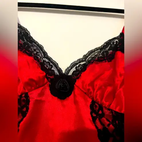 Frederick's of Hollywood Vintage Frederick’s of Hollywood Red Satin and Black Lace Sheer Whimsigoth Slip
