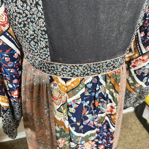 Mystree Dress Patchwork Velvet front Fall boho peasant gypsy festival sz M