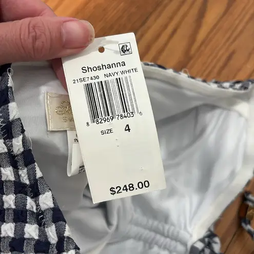 Shoshanna Cinched One Piece Swimsuit Gingham black white size 4 NWT