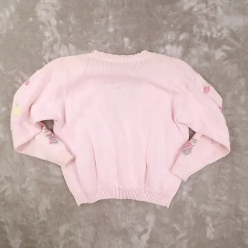 Private Party Vintage PInk Embroiderd 80s Long Sleeve Cardigan Cottagecore Women's Medium