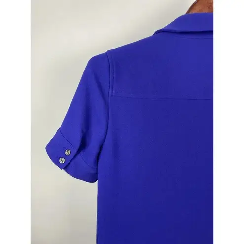 J. Crew Collection Purple Blue Pleated Collared Short Sleeve Shirt Dress Size S
