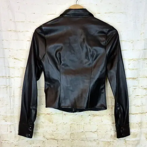 Bailey 44 Elliana Eco Faux Leather Top Womens S Black Ruched Button Front $178