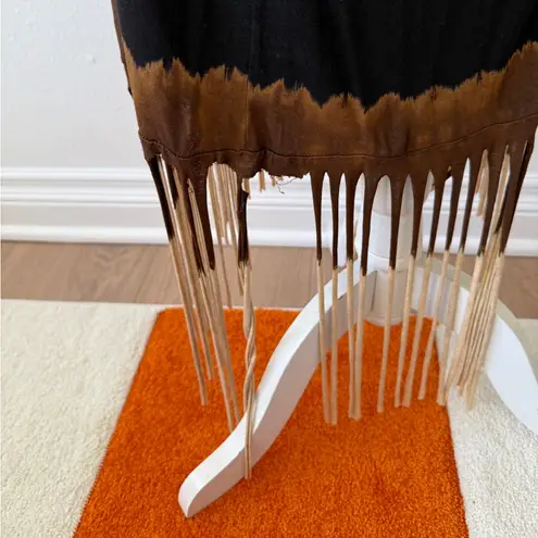 Elegant Unique Black and Brown High Low Ombre Fringe Jersey Fabric Skirt Sz XL