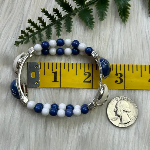 Football helmet white blue bead stretchy bracelet