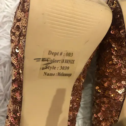 Bakers Sequin Melina Platform Stiletto Pump Heels Bronze Size 9 Gold