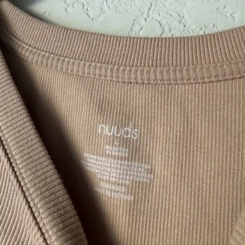 Nuuds Long Sleeve Ribbed Crewneck Bodysuit Nude Cinnamon Tan Size L
