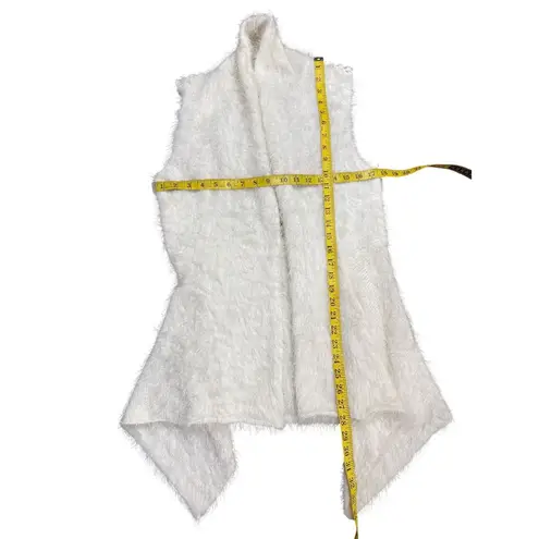 escio Size L Long Knit Vest Ivory With Crochet Back Panel & Asymmetric Hem White Size L