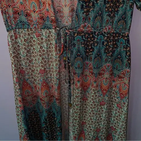 Liberty Love XL Cardigan High Low Tie Front Blue Red Boho Print