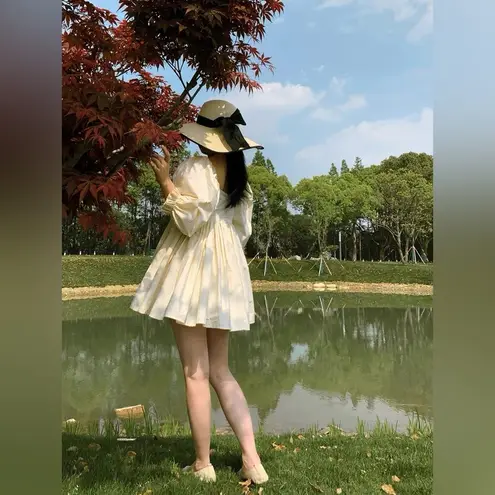 J.ing Nude Babydoll Cotton Mini Dress Tan Size M