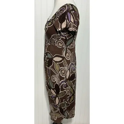 Boden Dress Floral Print Slip On Sheath Style V Neck Mini Length Brown Purple 6