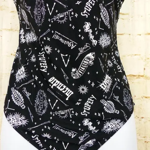 Harry Potter Spells Swimsuit Womens S Black White Spell Words Graphic Back Strap