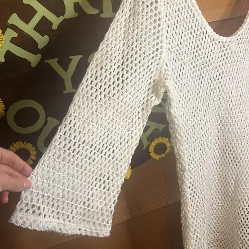 Kona Sol  Cotton Mesh Bathing Suit Coverup Flare Sleeve Dress Off Shoulder Beachy