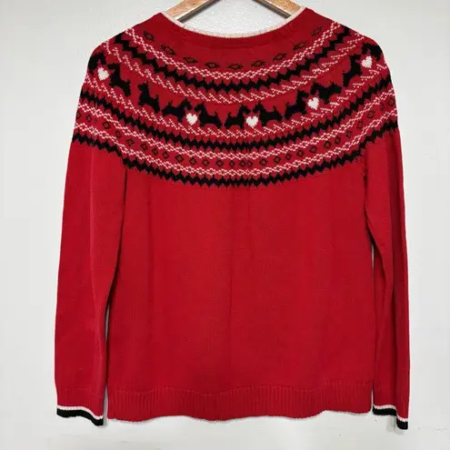 Charter Club Pullover Sweater Fair Isle Scottie Dog Heart Print Crew Neck Size L