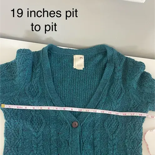 Anthropologie Far Away From Close Fisherman Wool Blend Cable Knit Cardigan Blue Size M