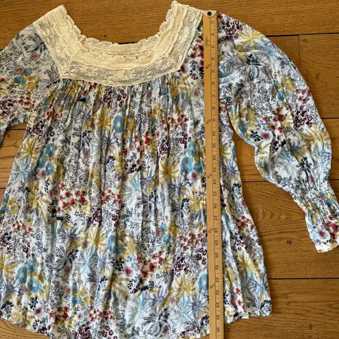 Sundance Peasant Top SZ S Floral Lace Yoke Peasant Sleeves Floral Cottage Boho