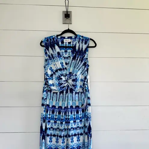 Eliza J Twist Front Knit Maxi Dress Tie Dye Blue White Size 12 NWT