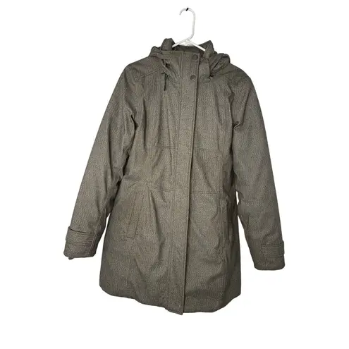 prAna Maja Jacket Hooded Herringbone Parka Gray Faux Fur Trim Medium Gorpcore