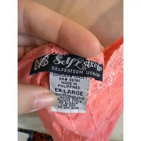 Self Esteem Pink Lace Trim Cami Tank Top Women's Ex Large Sequins Sparkle