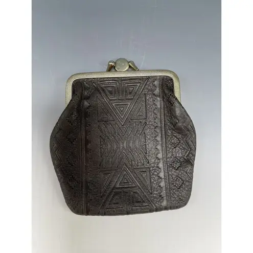 Tilley Deerskin Coin Purse Made in Canada Black Kisslock Aztec