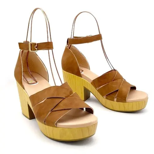 Dr. Scholl’s Blissful Platform Clog Sandal Brown Faux Leather Women's Size 8.5