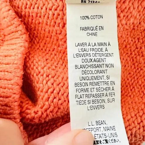 LL Bean Womens Sweater Medium Full Zip Cardigan Peach Mock Neck Cotton Outdoor Orange