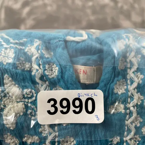 Pink Chicken Dress Womens Medium Blue Boho Hippie Gauzy Embroidered Flowy Tassel